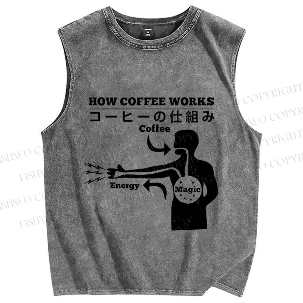 Unisex How Coffee Works Printed Washed Tank Top