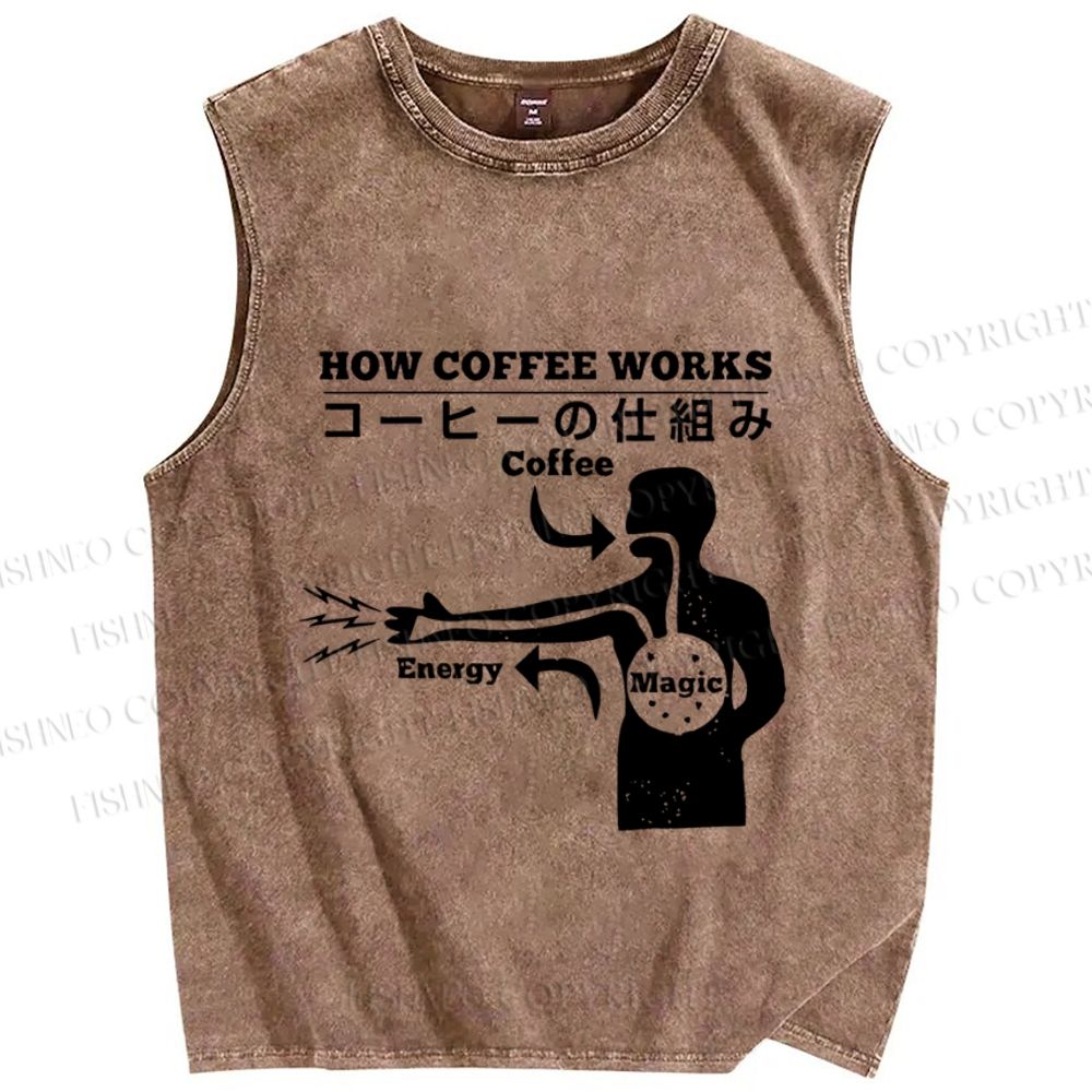 Unisex How Coffee Works Printed Washed Tank Top