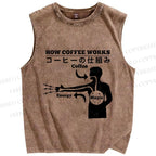 Unisex How Coffee Works Printed Washed Tank Top