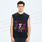 Unisex Cartoon Cat Band Printed Washed Tank Top