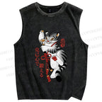 Unisex Japanese Tiger Samurai Ninja Printed Washed Tank Top