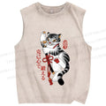 Unisex Japanese Tiger Samurai Ninja Printed Washed Tank Top