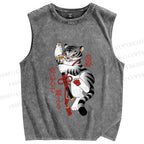 Unisex Japanese Tiger Samurai Ninja Printed Washed Tank Top