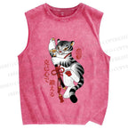 Unisex Japanese Tiger Samurai Ninja Printed Washed Tank Top