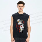 Unisex Japanese Tiger Samurai Ninja Printed Washed Tank Top