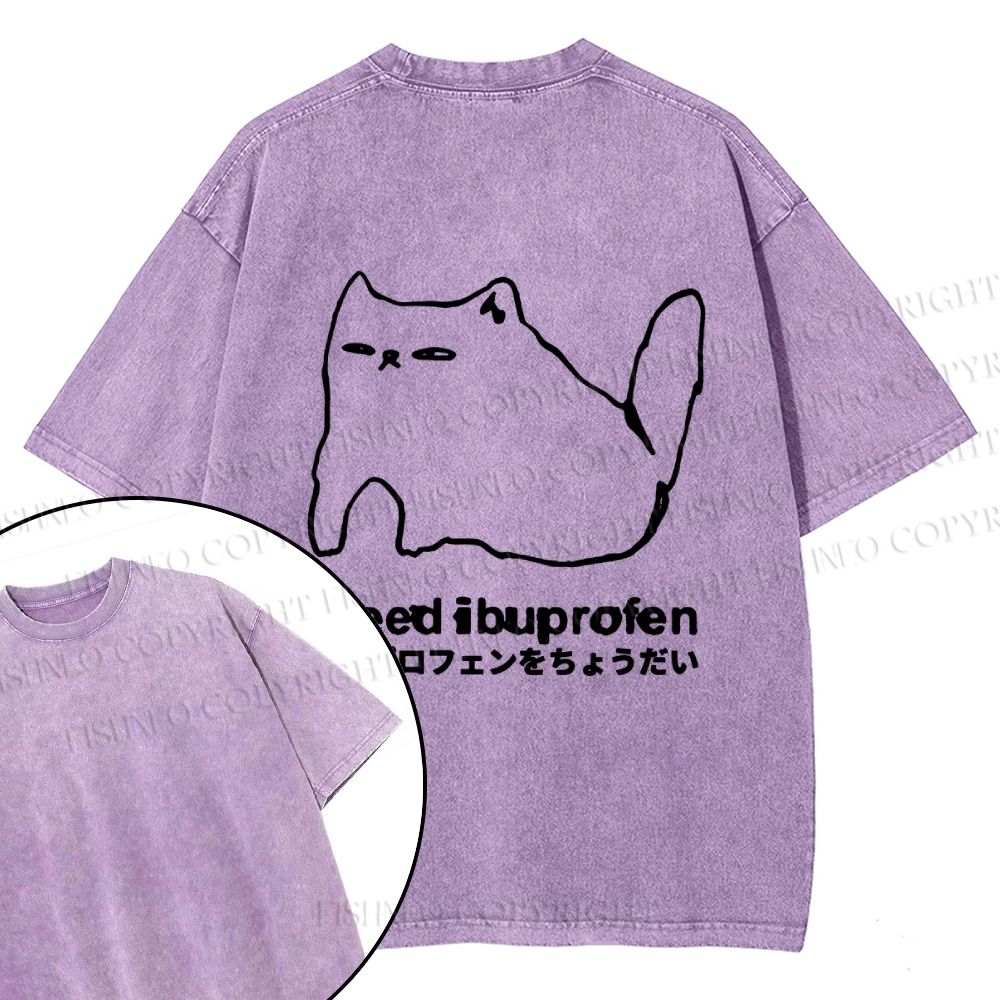 Unisex I need ibuprofen Cat Vintage Design Back Washed Tee