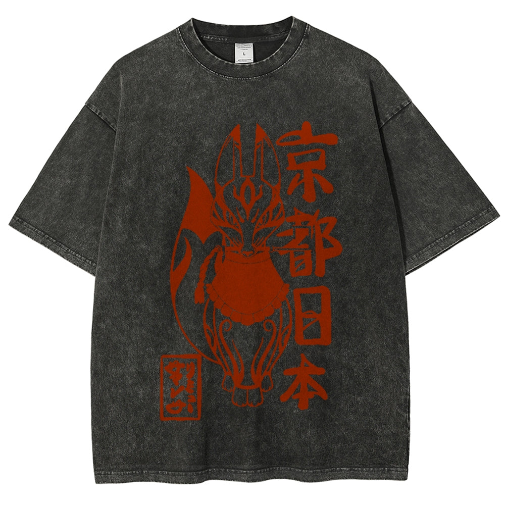 Kyoto Kitsune Vintage Wash Japanese Design T-Shirt