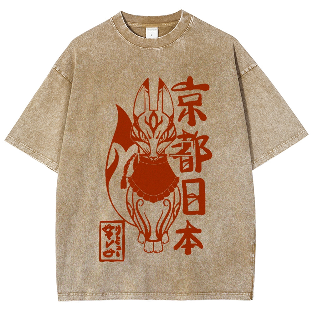 Kyoto Kitsune Vintage Wash Japanese Design T-Shirt
