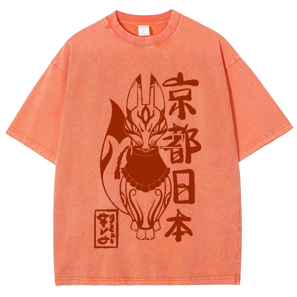 Kyoto Kitsune Vintage Wash Japanese Design T-Shirt