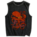 Red deep sea giant octopus Vintage Distressed Washed Tank Top