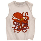 Red deep sea giant octopus Vintage Distressed Washed Tank Top