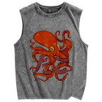 Red deep sea giant octopus Vintage Distressed Washed Tank Top