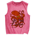 Red deep sea giant octopus Vintage Distressed Washed Tank Top