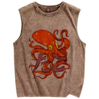 Red deep sea giant octopus Vintage Distressed Washed Tank Top