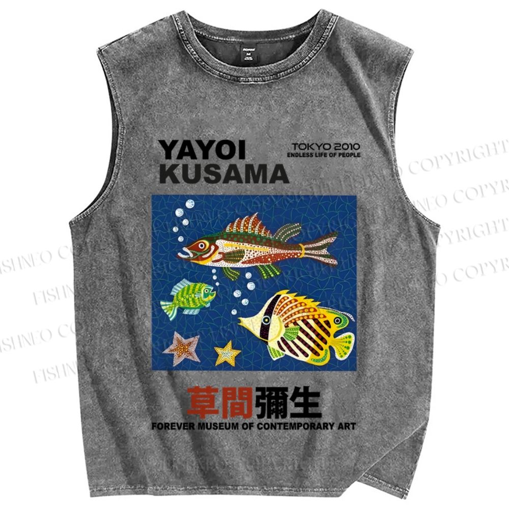Unisex Japanese Yayoi Kusama Fish Printed Washed Tank Top