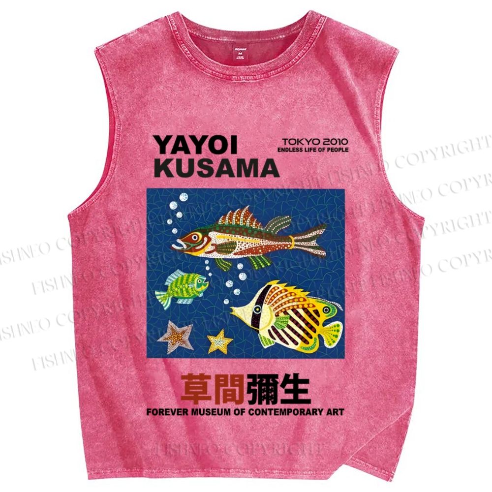 Unisex Japanese Yayoi Kusama Fish Printed Washed Tank Top