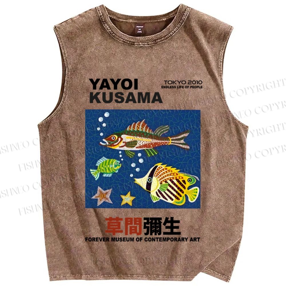 Unisex Japanese Yayoi Kusama Fish Printed Washed Tank Top