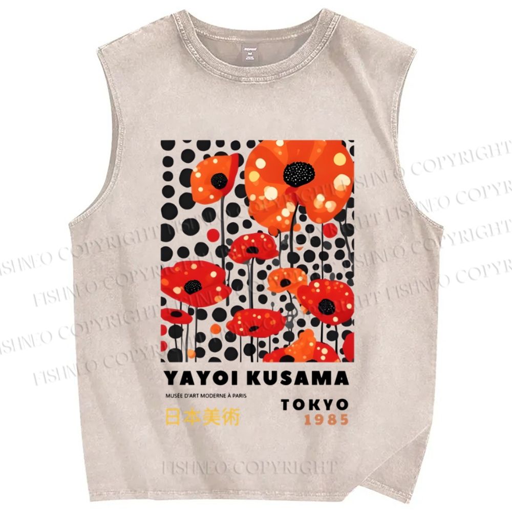 Unisex Japanese Yayoi Kusama Flower Printed Washed Tank Top