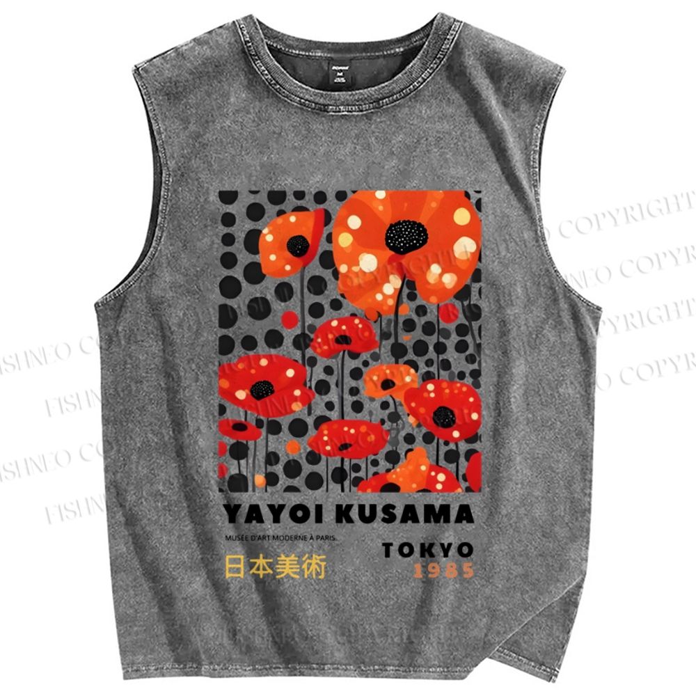Unisex Japanese Yayoi Kusama Flower Printed Washed Tank Top