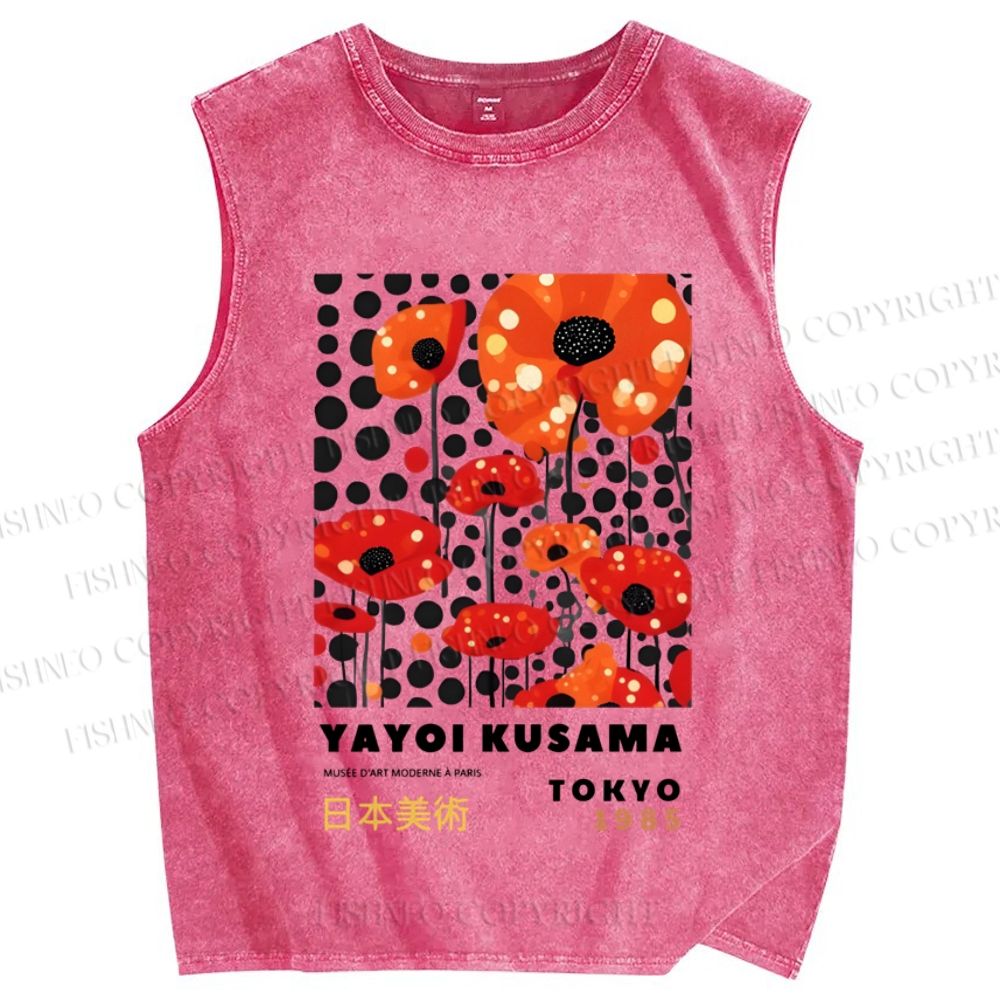 Unisex Japanese Yayoi Kusama Flower Printed Washed Tank Top