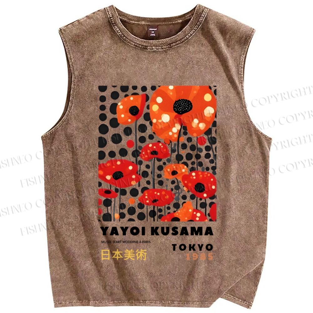 Unisex Japanese Yayoi Kusama Flower Printed Washed Tank Top