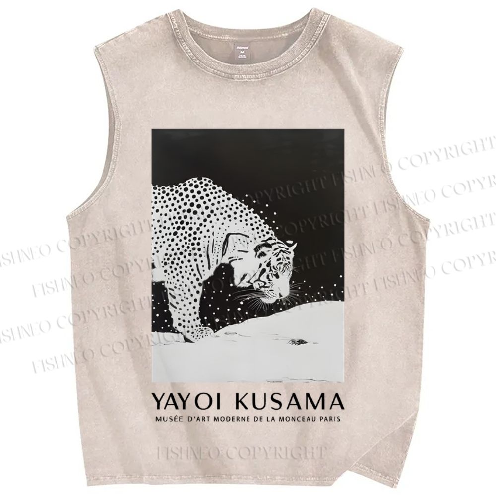 Unisex Japanese Yayoi Kusama Leopard In Snow Printed Washed Tank Top