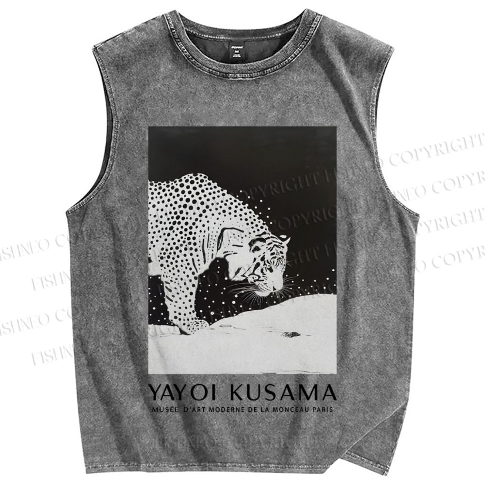 Unisex Japanese Yayoi Kusama Leopard In Snow Printed Washed Tank Top