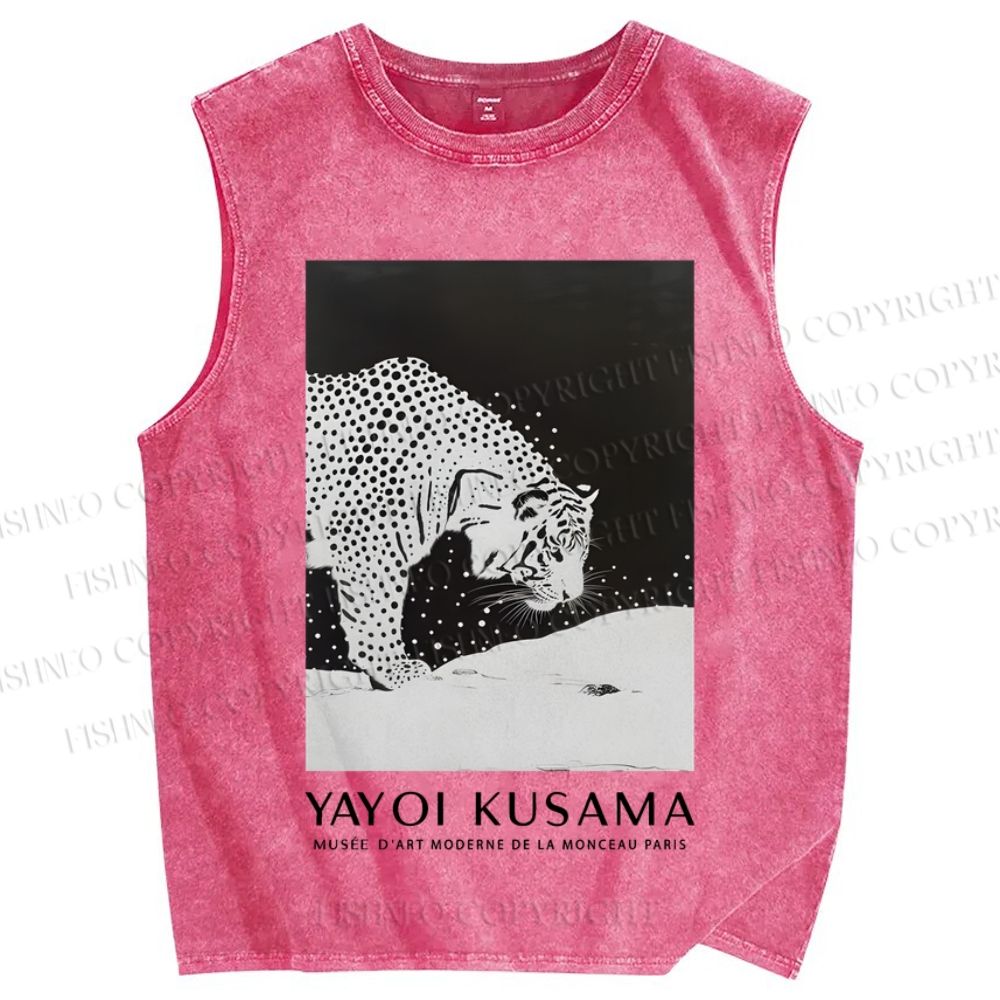 Unisex Japanese Yayoi Kusama Leopard In Snow Printed Washed Tank Top
