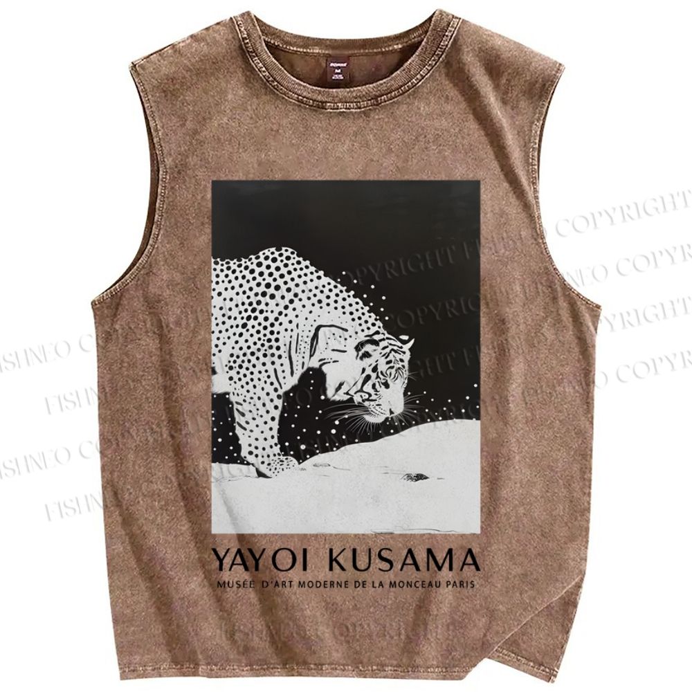 Unisex Japanese Yayoi Kusama Leopard In Snow Printed Washed Tank Top