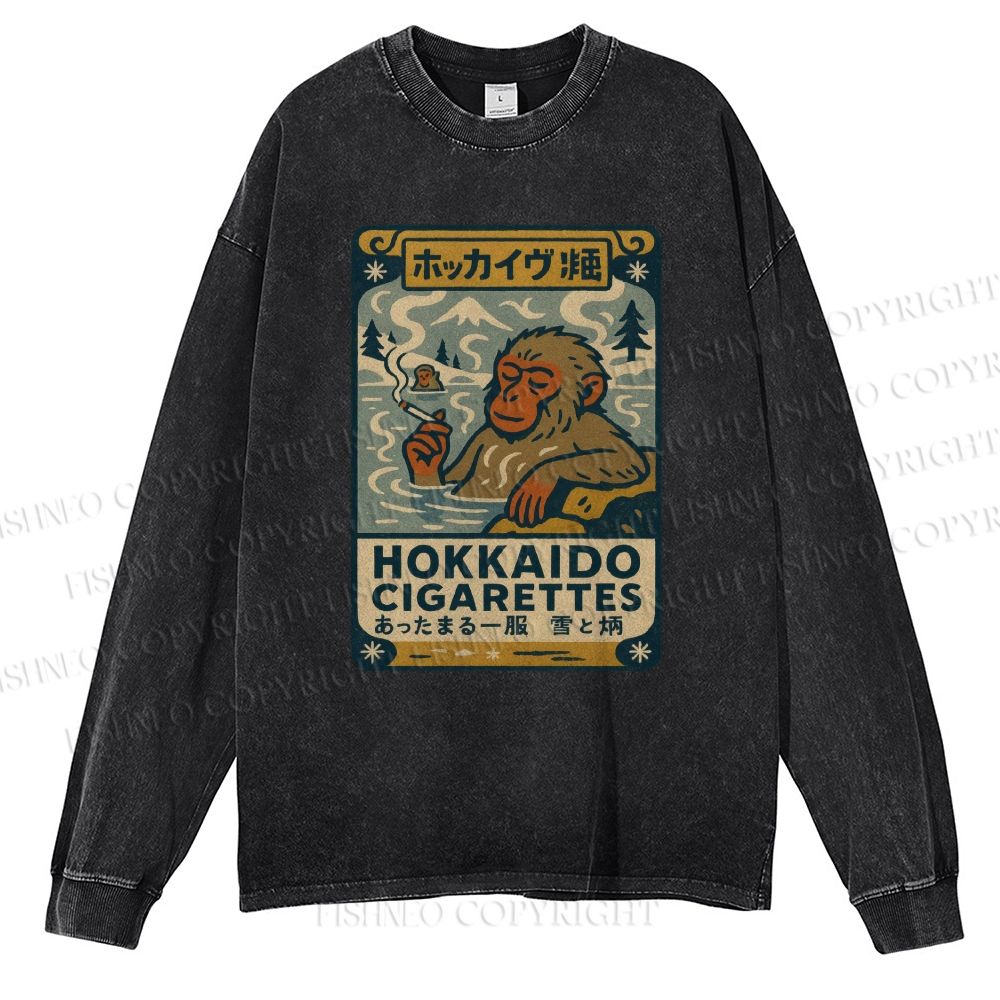 Unisex Casual Washed Vintage Monkey Printed Long Sleeve T-shirt