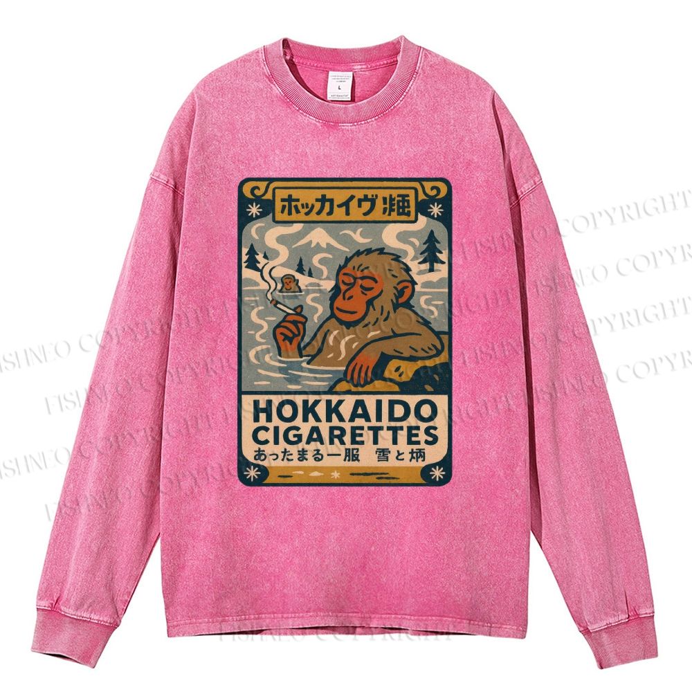 Unisex Casual Washed Vintage Monkey Printed Long Sleeve T-shirt