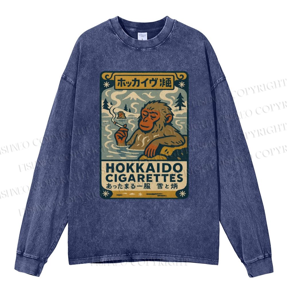 Unisex Casual Washed Vintage Monkey Printed Long Sleeve T-shirt