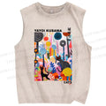 Unisex Yayoi Kusama Cat Printed Washed Tank Top