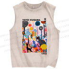 Unisex Yayoi Kusama Cat Printed Washed Tank Top