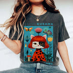 Unisex Yayoi Kusama Cat Printed Washed Tee