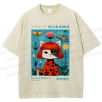 Unisex Yayoi Kusama Cat Printed Washed Tee