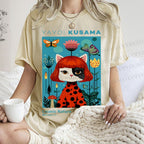 Unisex Yayoi Kusama Cat Printed Washed Tee