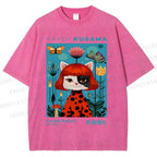 Unisex Yayoi Kusama Cat Printed Washed Tee