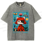 Unisex Yayoi Kusama Cat Printed Washed Tee