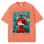 Unisex Yayoi Kusama Cat Printed Washed Tee