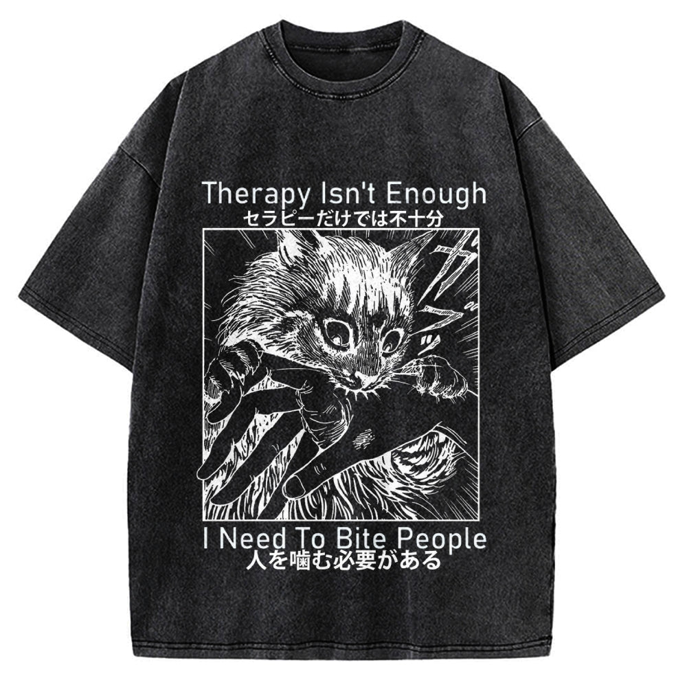 Japanese Cat Biting Vintage Washed T-shirt