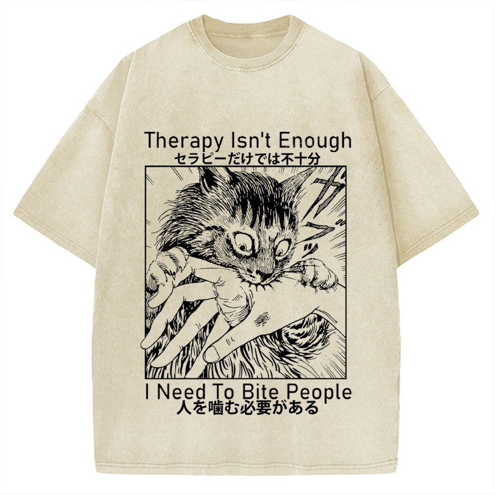 Japanese Cat Biting Vintage Washed T-shirt