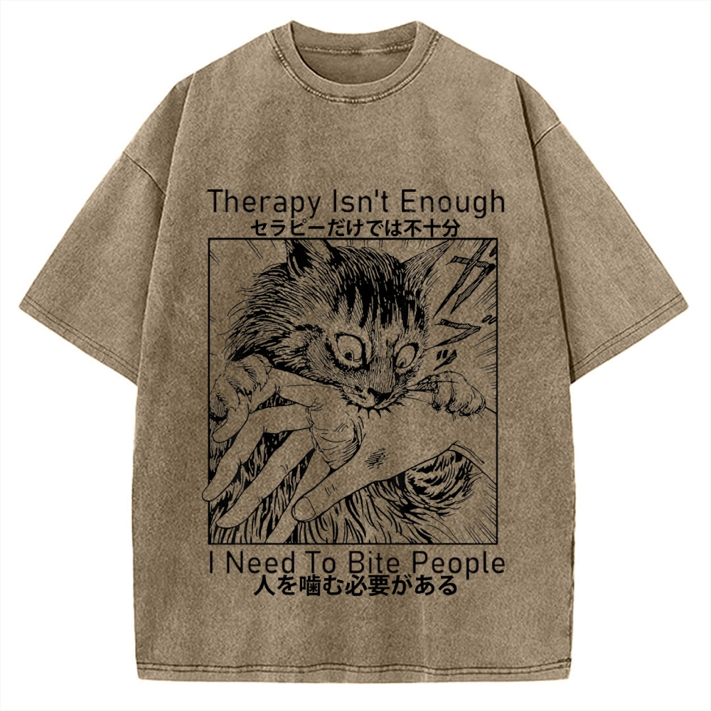Japanese Cat Biting Vintage Washed T-shirt