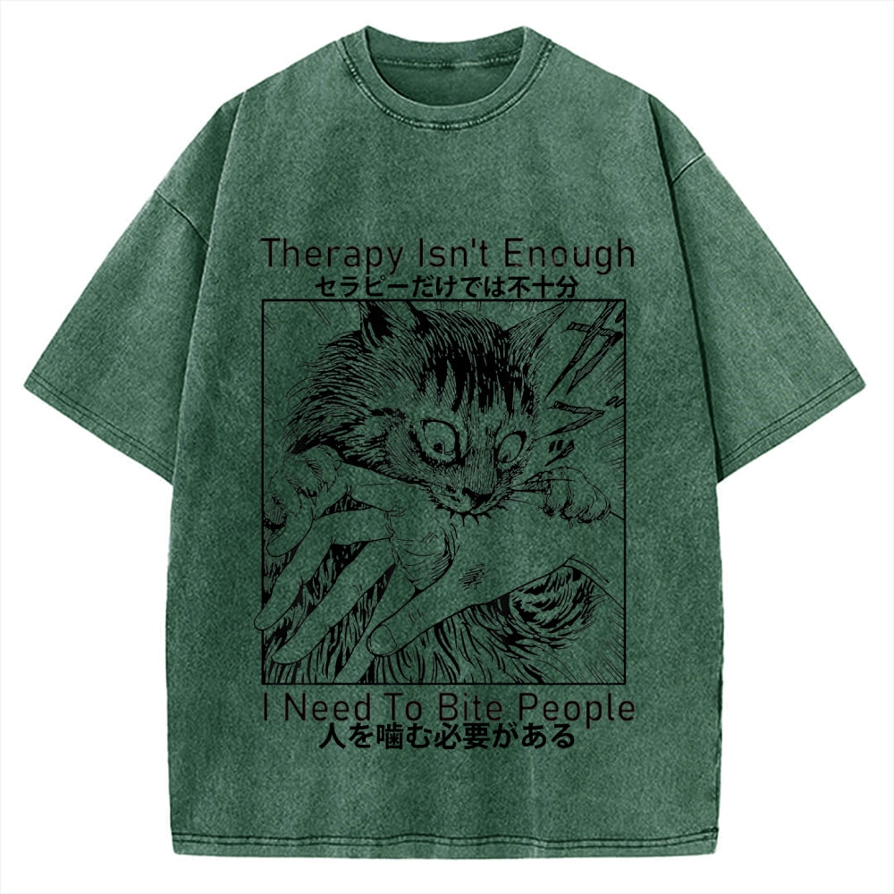 Japanese Cat Biting Vintage Washed T-shirt