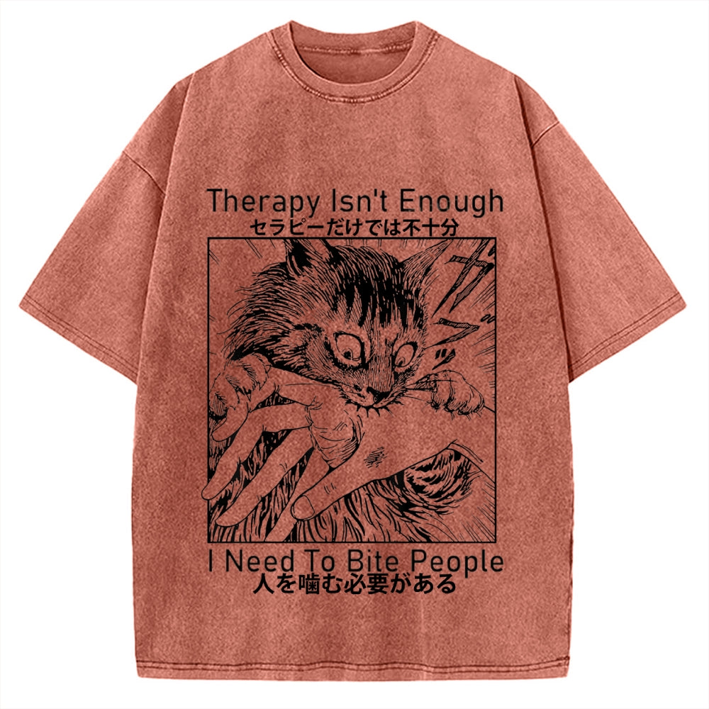Japanese Cat Biting Vintage Washed T-shirt