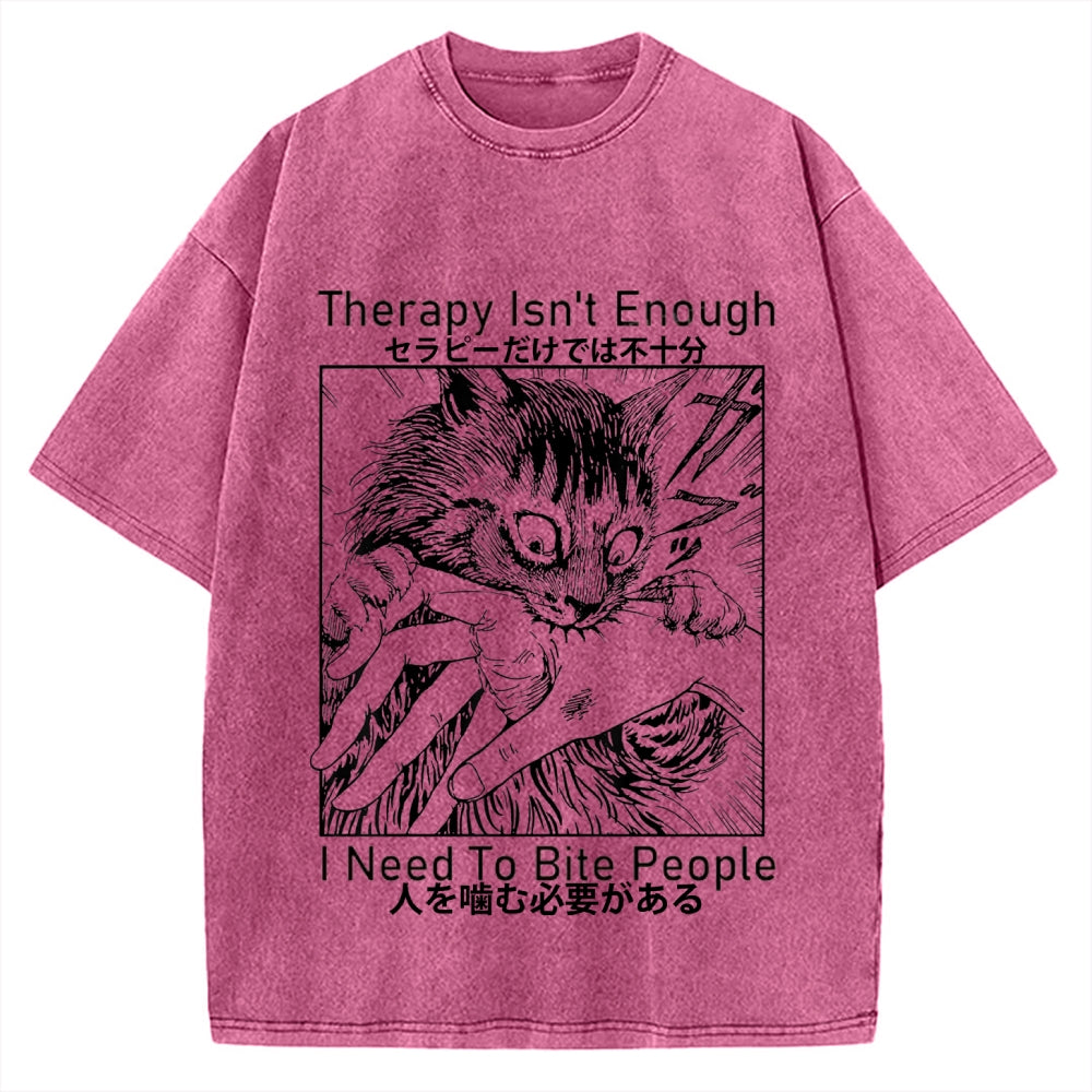 Japanese Cat Biting Vintage Washed T-shirt