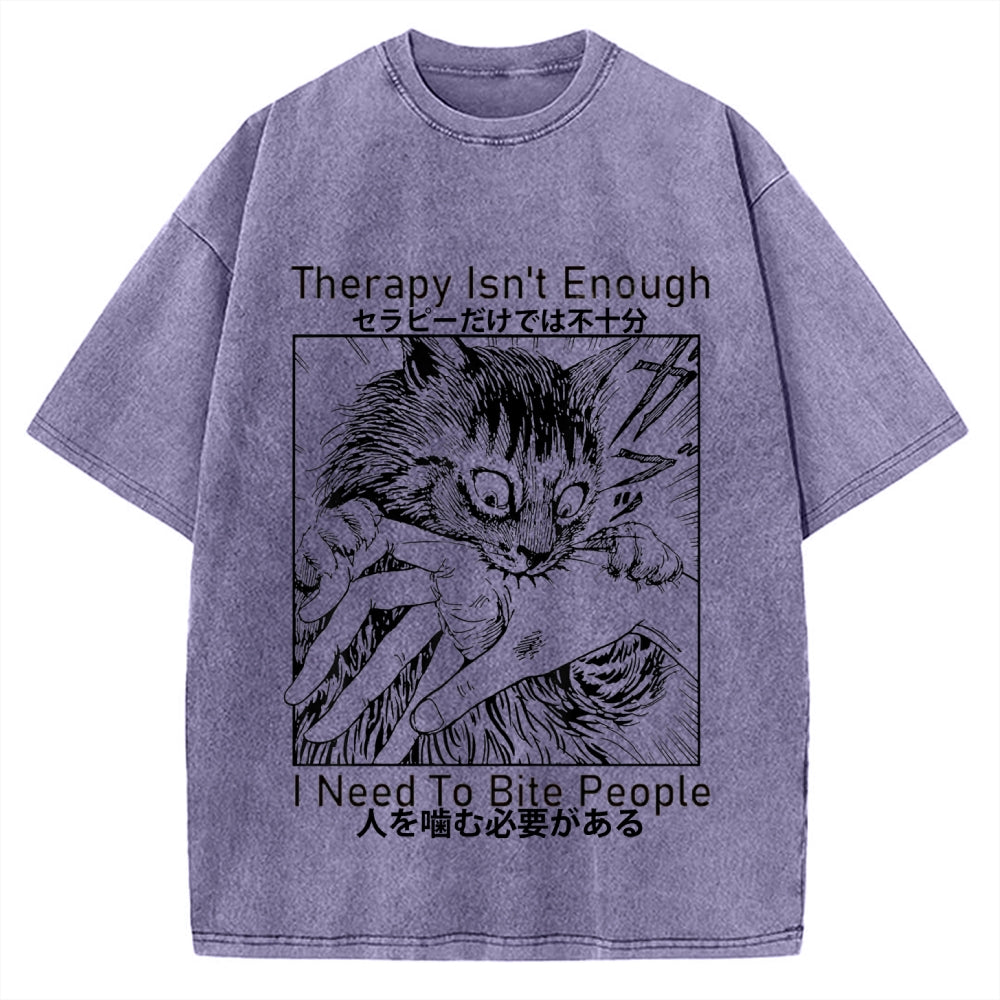 Japanese Cat Biting Vintage Washed T-shirt