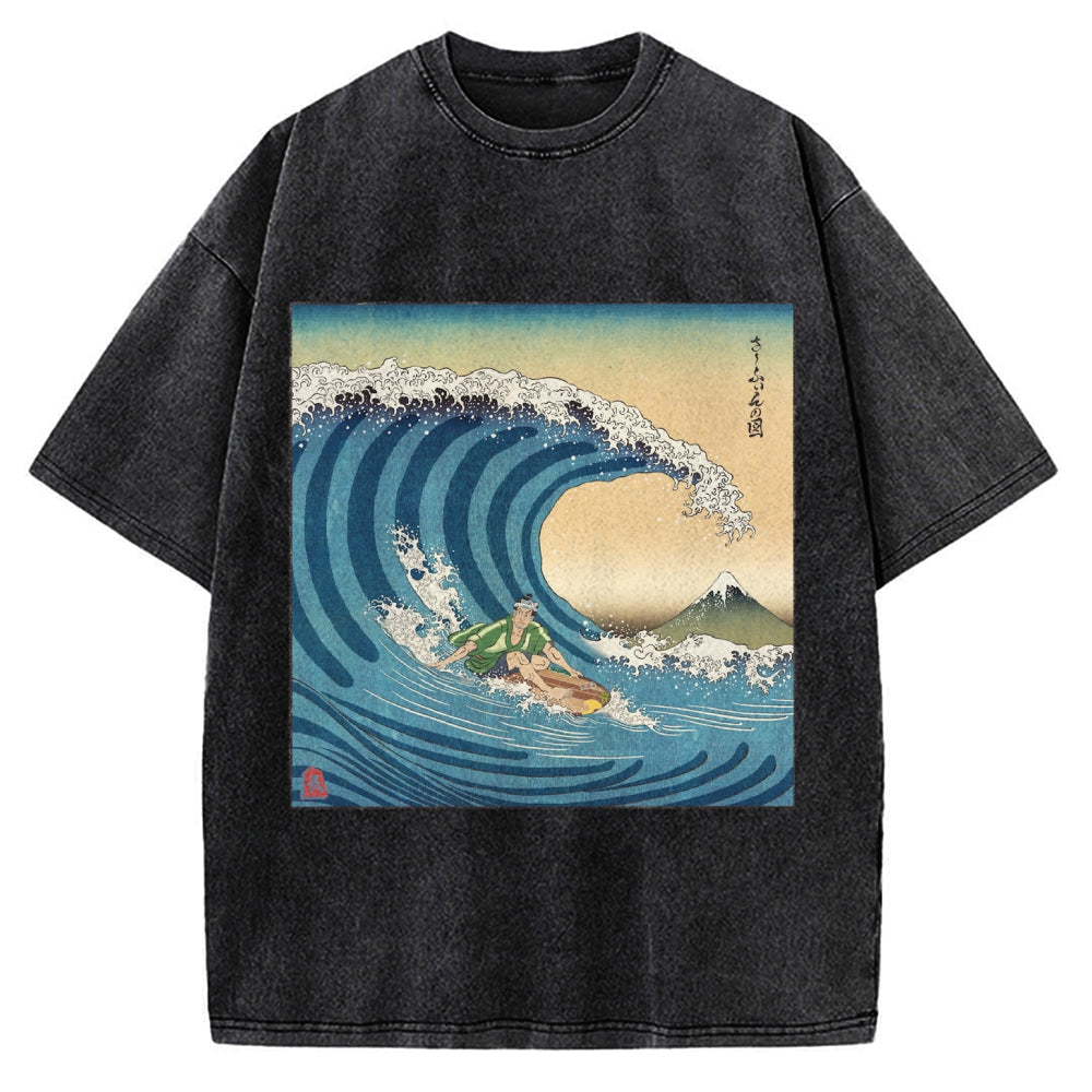 Surfer Kanagawa Okinami Ukiyo-e Vintage Washed T-shirt