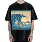 Surfer Kanagawa Okinami Ukiyo-e Vintage Washed T-shirt