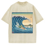 Surfer Kanagawa Okinami Ukiyo-e Vintage Washed T-shirt
